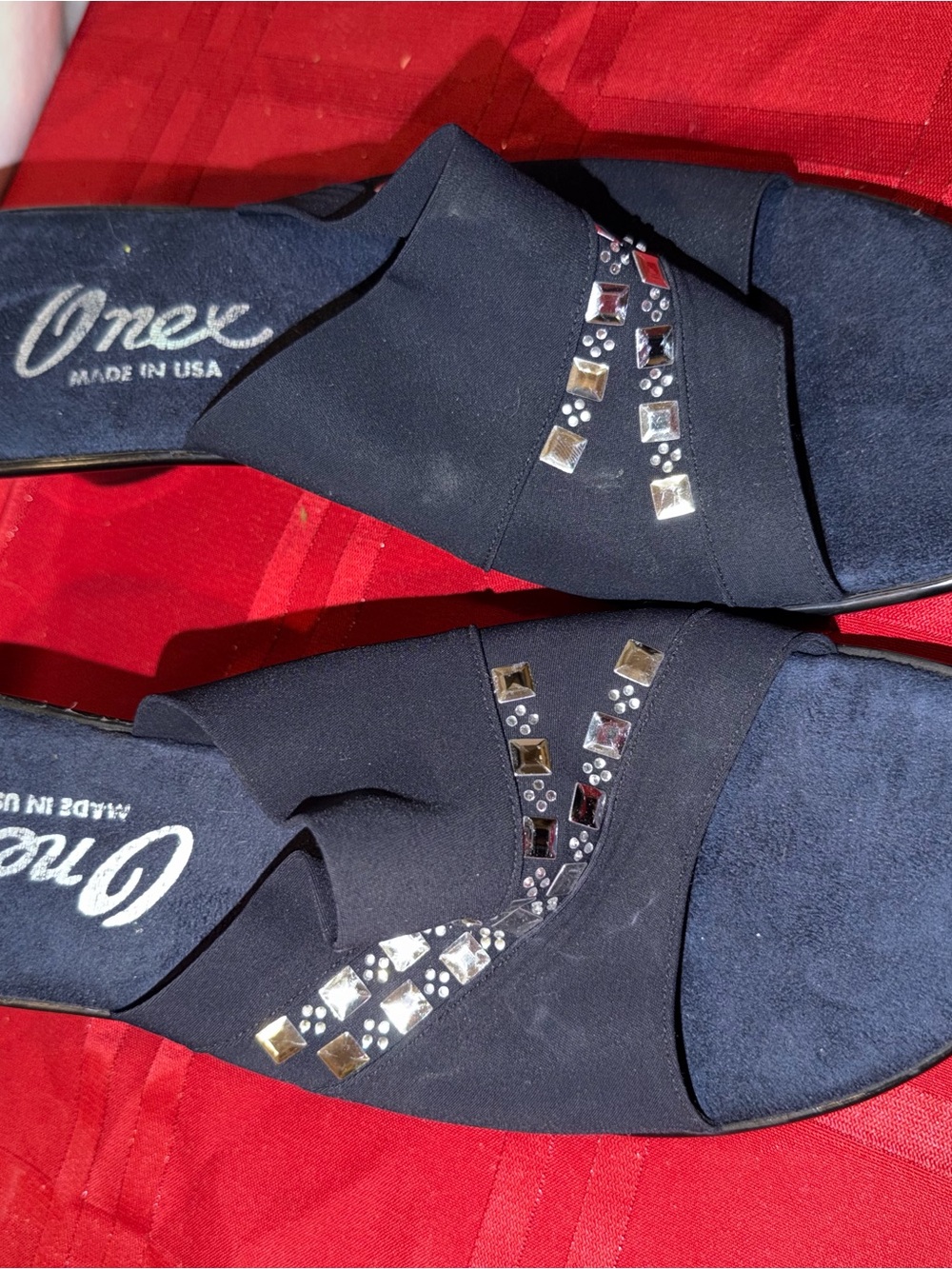 Onex Black Jeweled Slide Mules